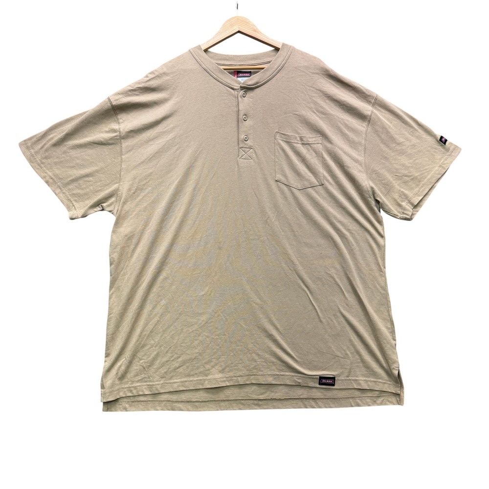 Dickies Henley Shirt Mens 3XL Tan Short Sleeve Pocket Workwear Casual Tee